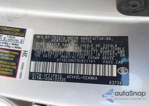 2009 Toyota Camry Le from USA, damaged, VIN 4T1BE46K79U821141